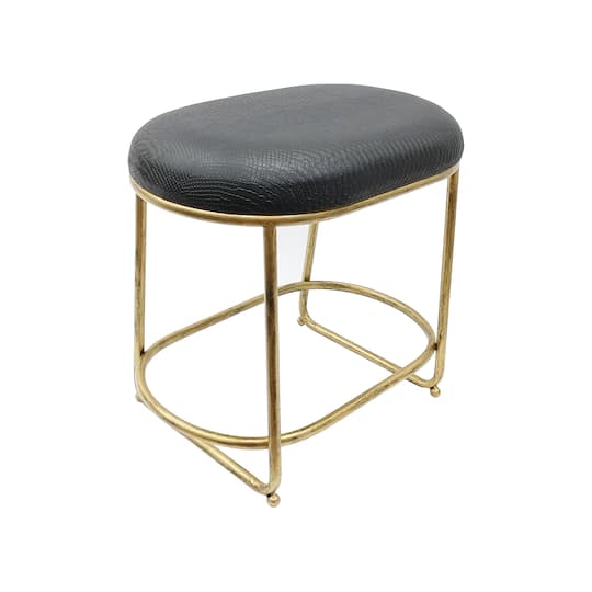 20" x 18.5" Black Faux Crocodile Oval Stool by Ashland®